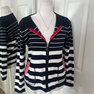Liz Claiborne Nautical Stripped Cardigan Sweater Size Petite M